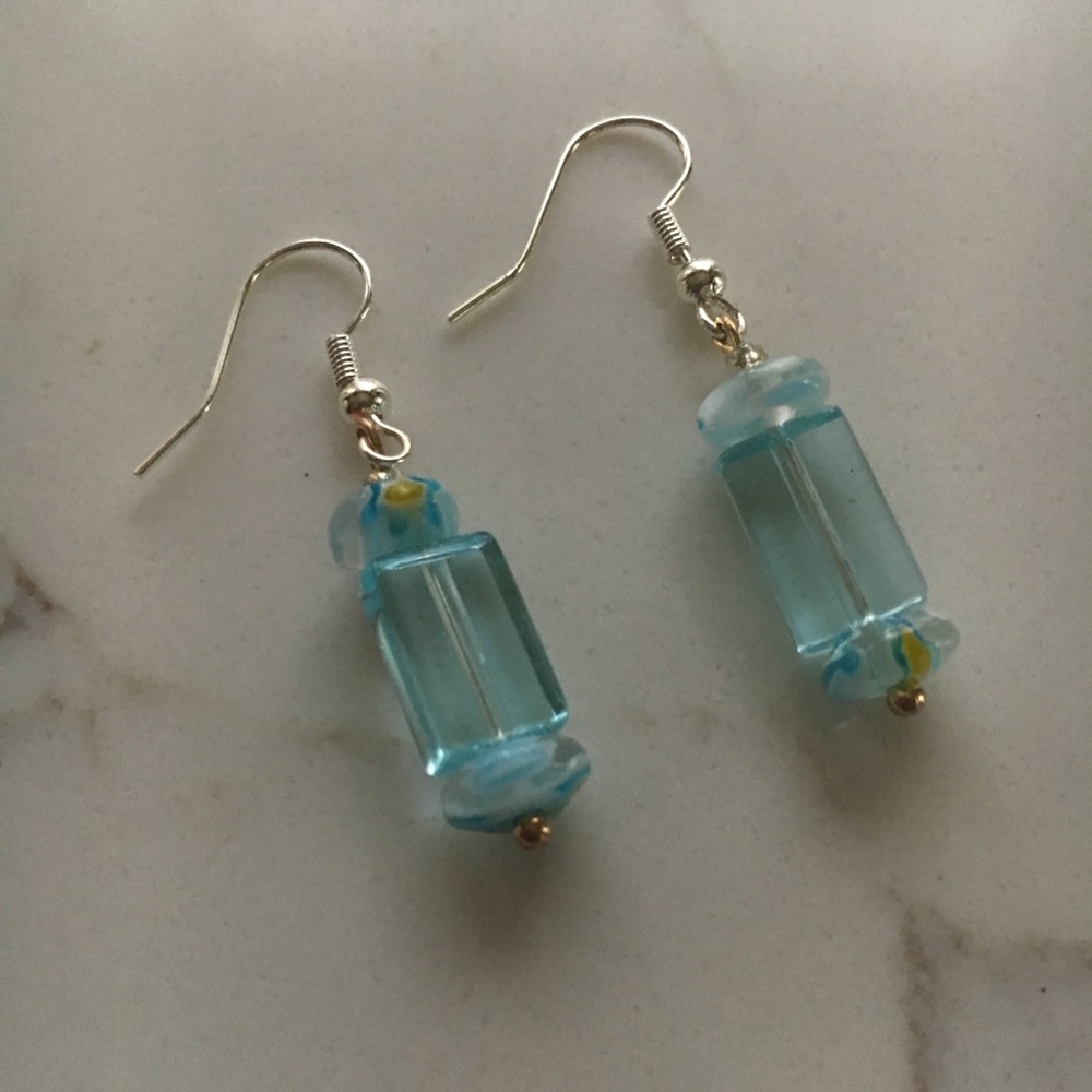 Blue glass column earrings